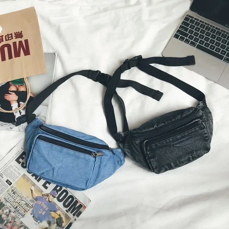 Женская поясная сумка с карманами на молнии джинсовая нагрудная для путешествий