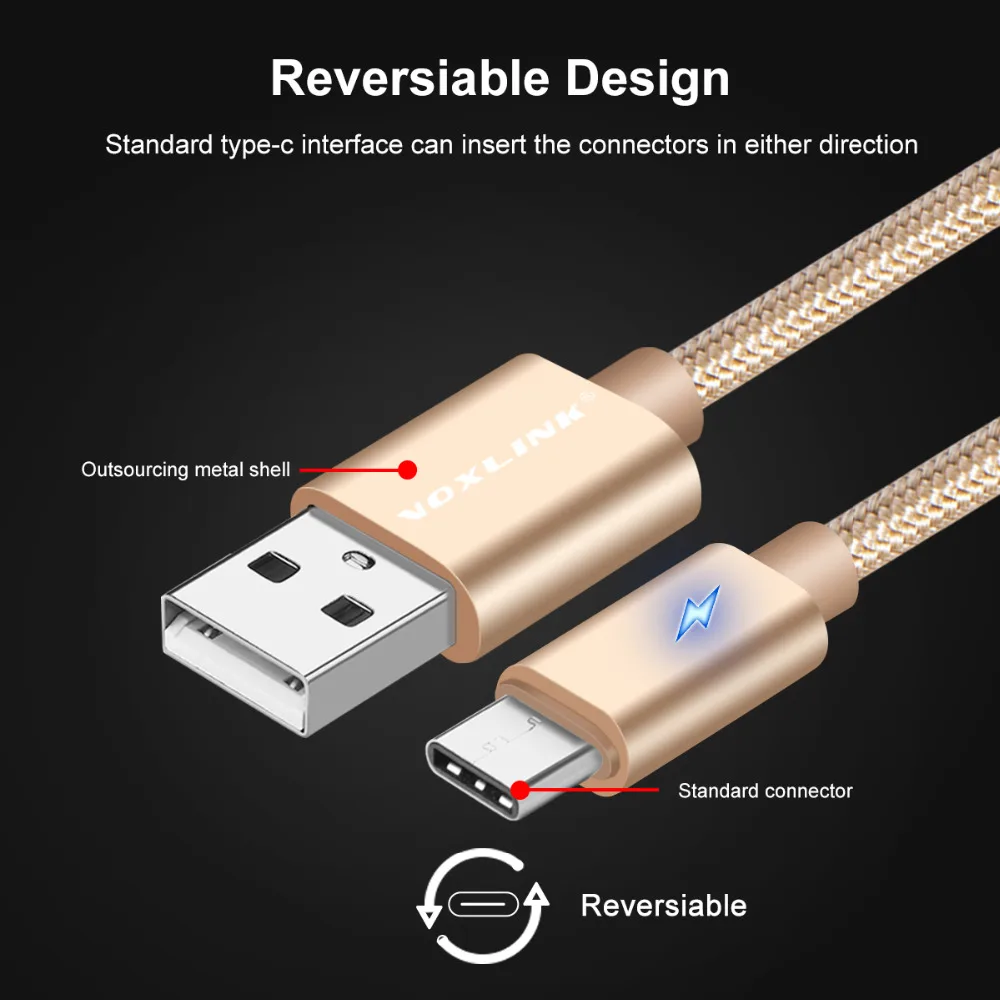 Кабель VOXLINK USB Type C 2 4 А кабель передачи данных для быстрой зарядки MacBook Xiaomi Mi4C Mi5