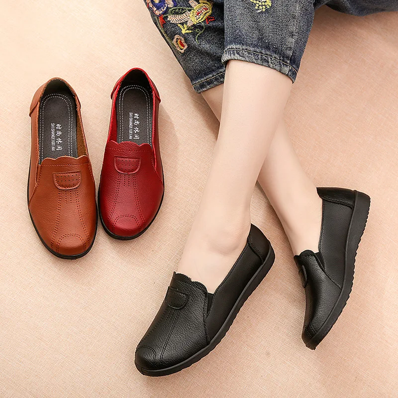 

BEYARNEWomen shoes PU leather shoes for women soft moccasins Moccasin Woman Oxford shoes lace-up casual leather flat shoes