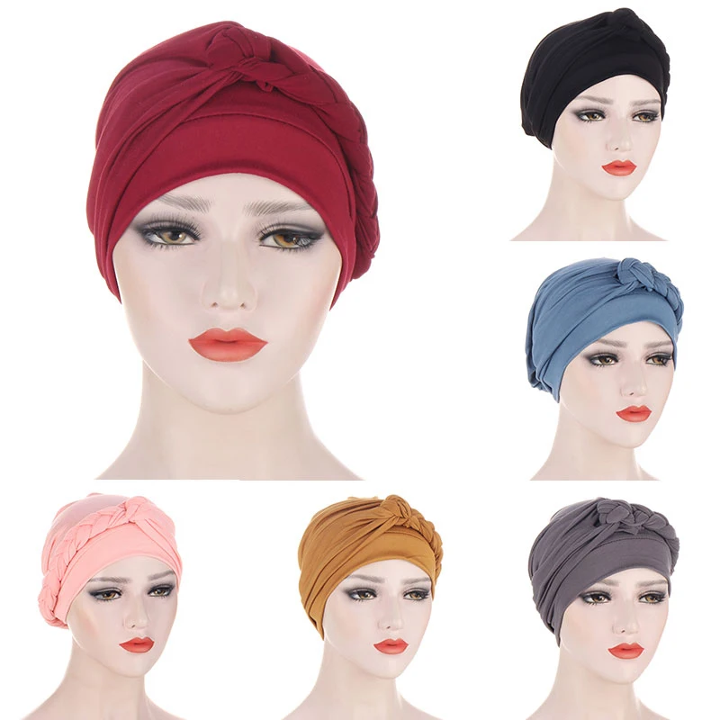 

New Braid Hijab Caps Spring Autumn Muslim Wrap Turban Cap Fashion Cotton Inner Hijabs Bonnet Ready To Wear Muslim Turban 2021