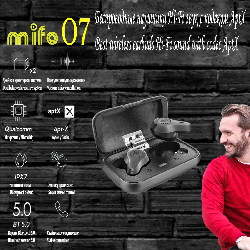 

Mifo O7 Dual Balanced Aptx True Wireless Earbuds Noise Reduction TWS V5.0 Bluetooth Earphones Sport Waterproof Mini with 4 Mics