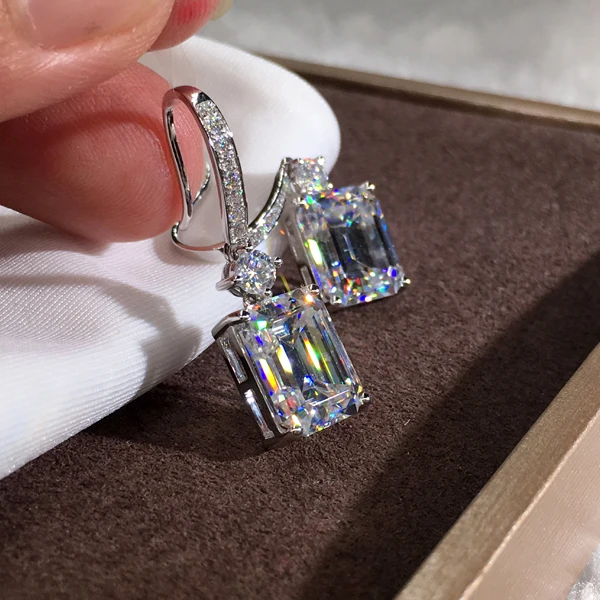 Popular Fine Jewelry 925 Sterling Silver Earrings for Women Luxury Big Square Zircon Stone Wedding Party Earring | Украшения и