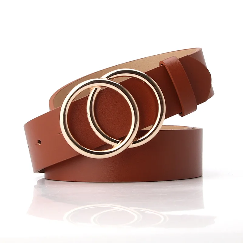

Women Belts Double Ring Glod Buckle Leather Belts for Women Fashion Brand Luxury for Jeans Strap AL013