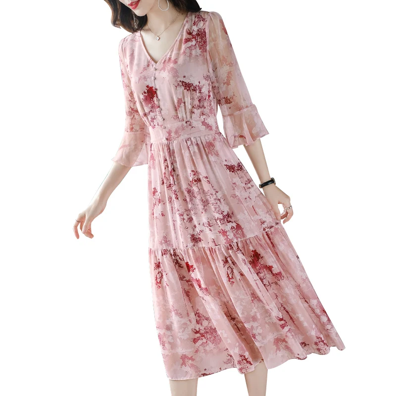 

Floral Skirt Elegant Fairy Super Fairy 2021 New Spring Summer Temperament Goddess Fan Qingshufeng Silk Dress