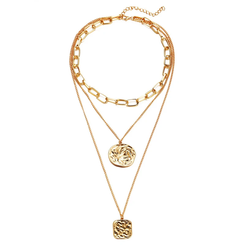 

Bohemian Multilayer Irregular Necklace Women Men Clavicle Chain Stainless Steel Metal Choker Pendant Pattern Jewelry