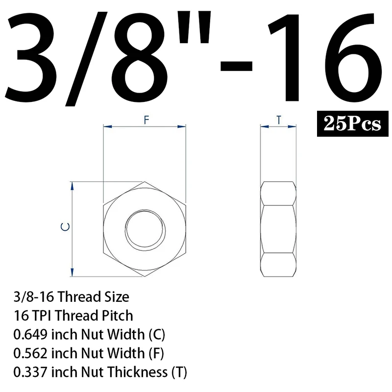 25Pcs Дюймовые шестигранные гайки Нержавеющая сталь мебельная гайка 3/4-10 5/8-11 1/2-13 7/16-14 3/8-16 5/16-18 1/4-20 10-24 8-32 6-32 4-40 - Цвет: 25Pcs