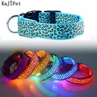 leopard led dog collar luminous adjustable glowing collar for dogs pet night safety nylon collar luminous led bright dog collar