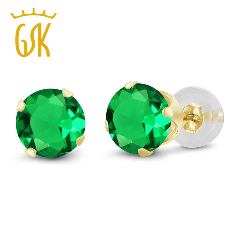 Женские серьги гвоздики GemStoneKing 14K желтое золото 1 54 карат Круглые 6 мм зеленые нано