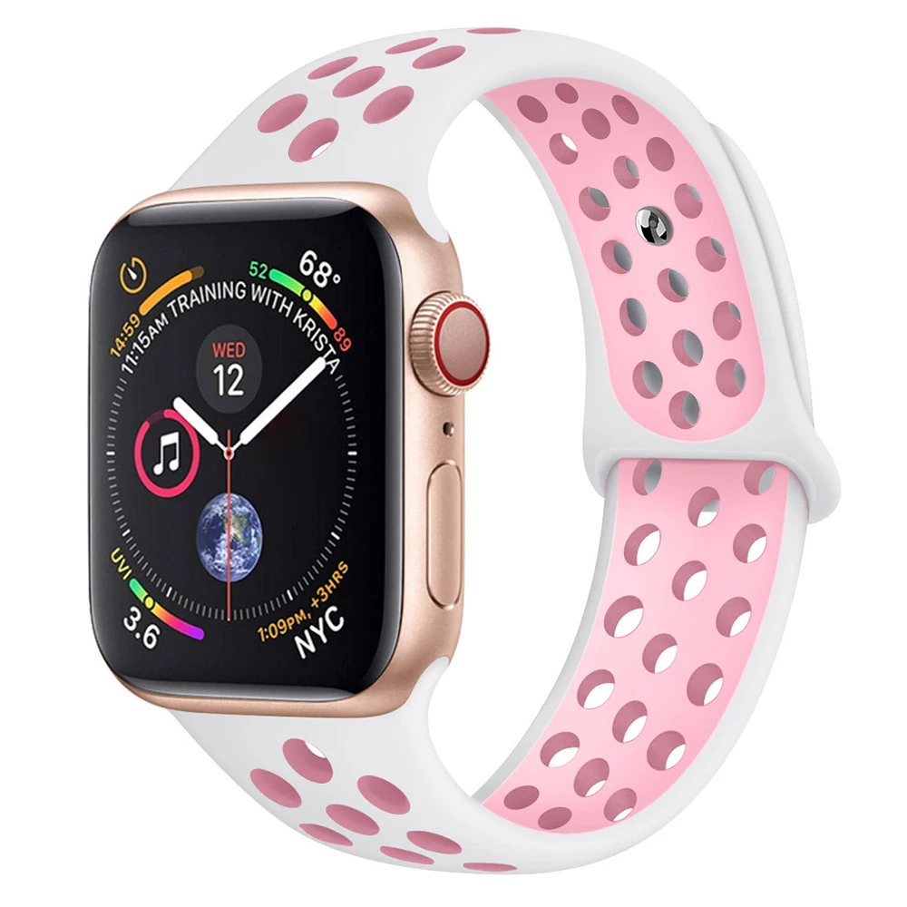 

sports women smart watch band for apple iwatch 42mm 40mm 44mm 38mm silicone strap Hole bracelet for iphone watch 1 2 3 4 5