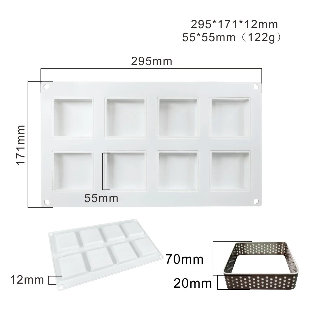 8 отверстия силиконовой формы комплект Тарт кольцо квадратного для торта