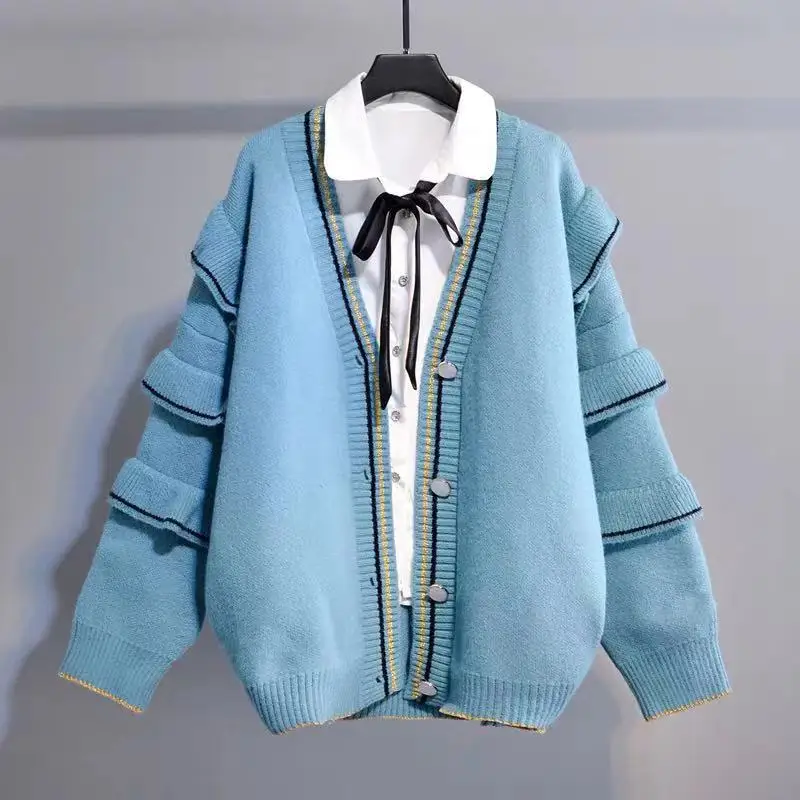 Женский однобортный Кардиган с оборками H.SA длинное пальто рукавами зима 2019 |