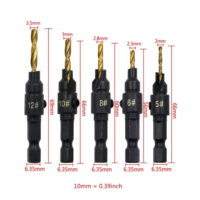

Countersink Drill Bit Set Hex Shank Drilling Pilot Screw Holes Woodworking Tool