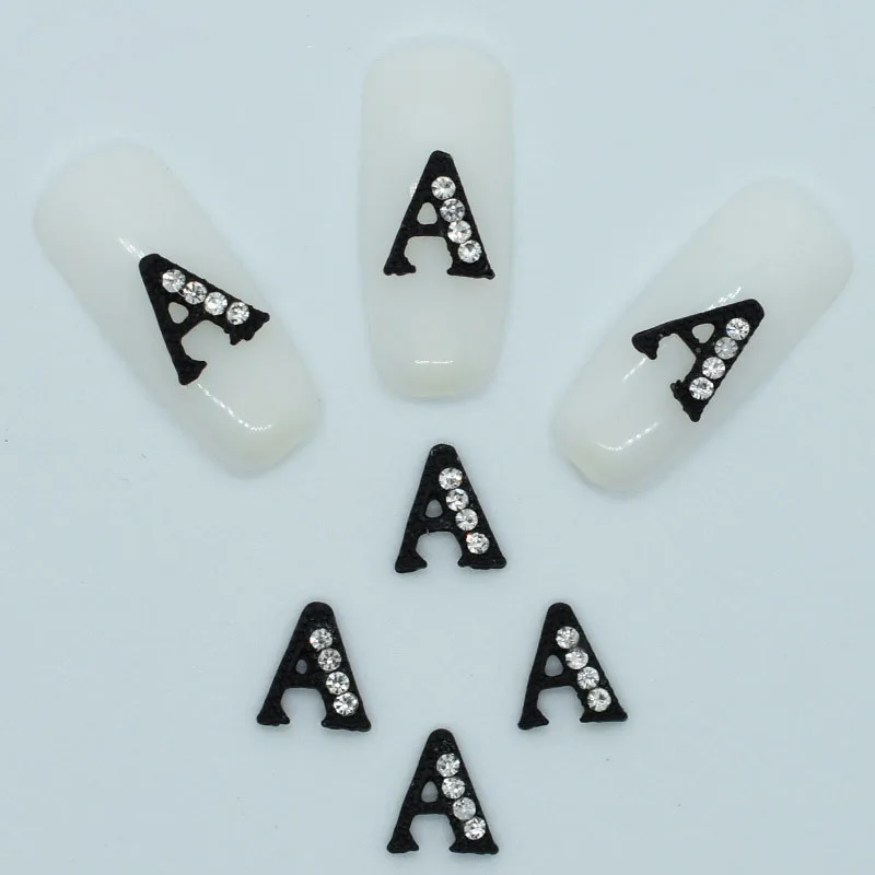 

26Pcs A-Z Each 1Pc Nail Art Crystal Rhinestones English Alphabet 3D Charms For Nail Black Pink Flatback Alloy Nail Supllies