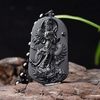 natural obsidian dragon guan yin jade pendant jewelry lucky to ward off evil spirit auspicious amulet pendant jade fine jewelry