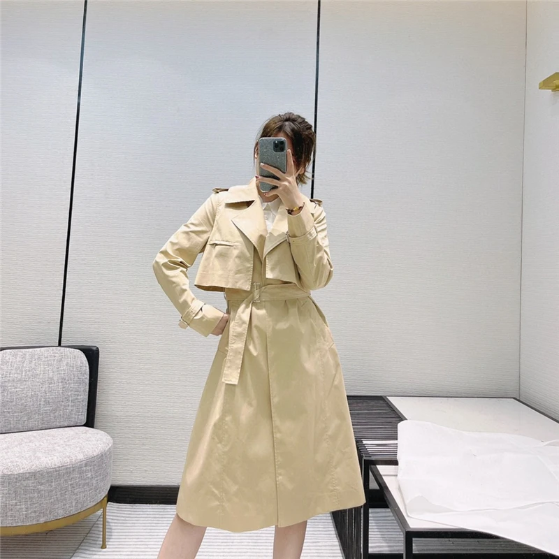 

High Quality Spring Women Fashion Trench Light Green and Khaki Color Turn Down Collar Windbreaker Long Casual Coats
