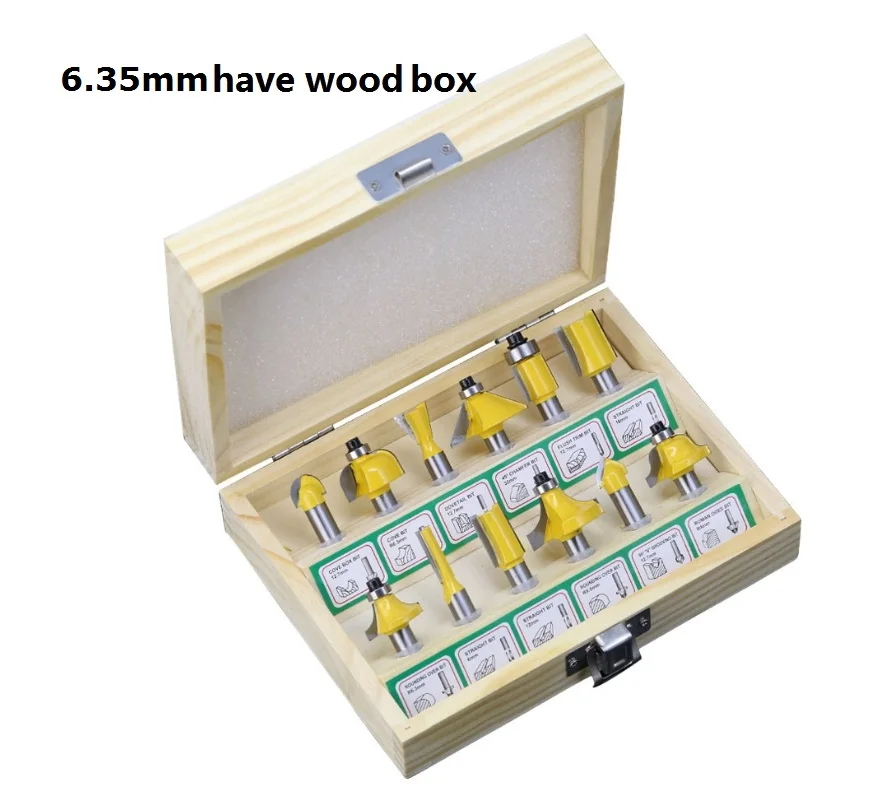 6.35mm have wood box 12 шт./компл. деревообрабатывающие фрезы 6,35 мм/Концевая фреза 8 мм хвостовик Карбид фрезы для резки древесины гравировальный режущий инструмент - Длина режущей кромки: 6.35mm have wood box