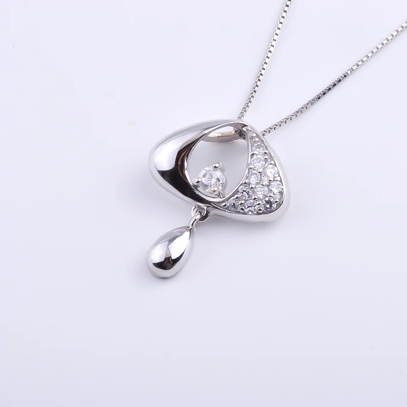 

925 Sterling Silver Half Crystal Round Triangle Necklaces For Women Zircon Waterdrop Geometry Pendants Fashion Jewelry