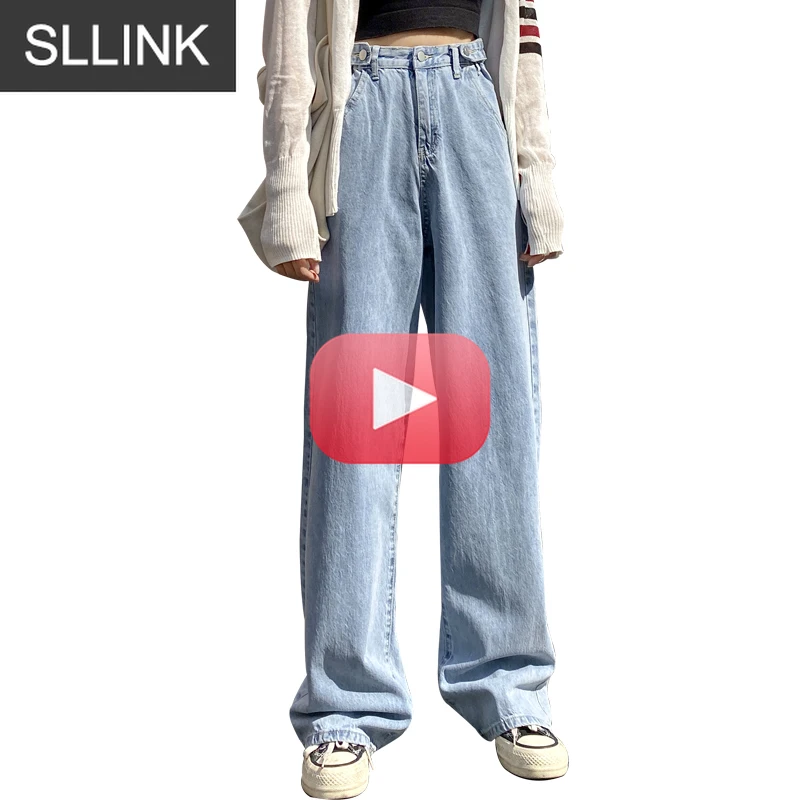 

Straight Pants Woman Jeans High Waist Clothes Wide Leg Denim Clothing Blue Streetwear Vintage Quality Fashion Distressed