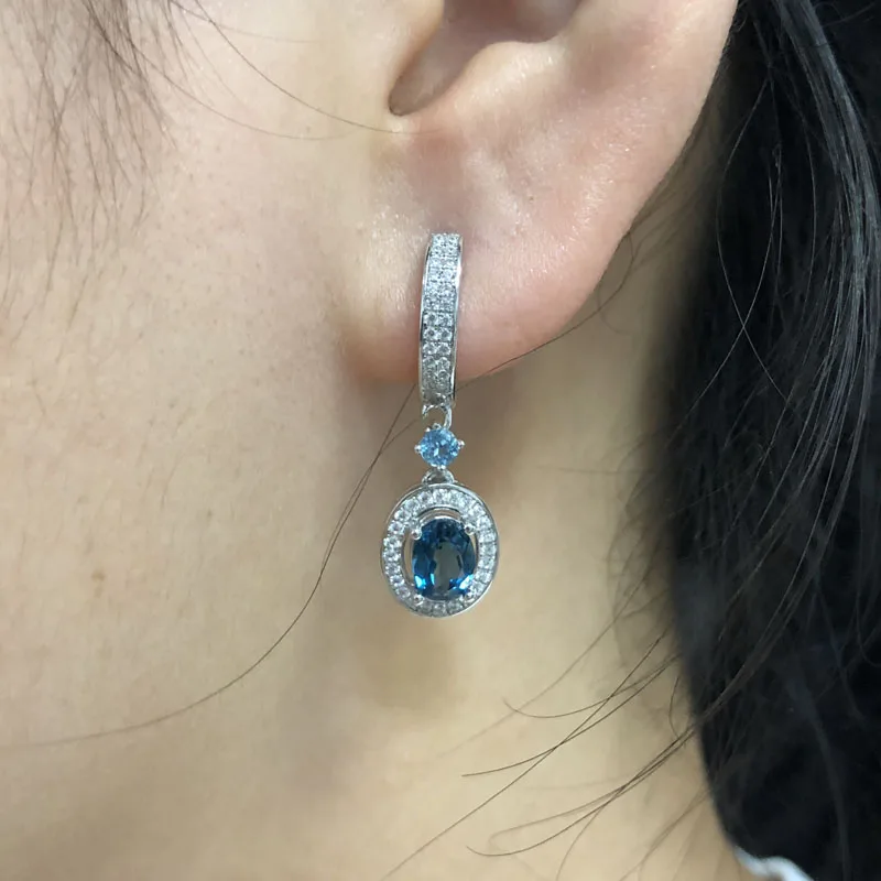 Серьги с голубым топазом серебряные серьги застежкой|Серьги-подвески| |