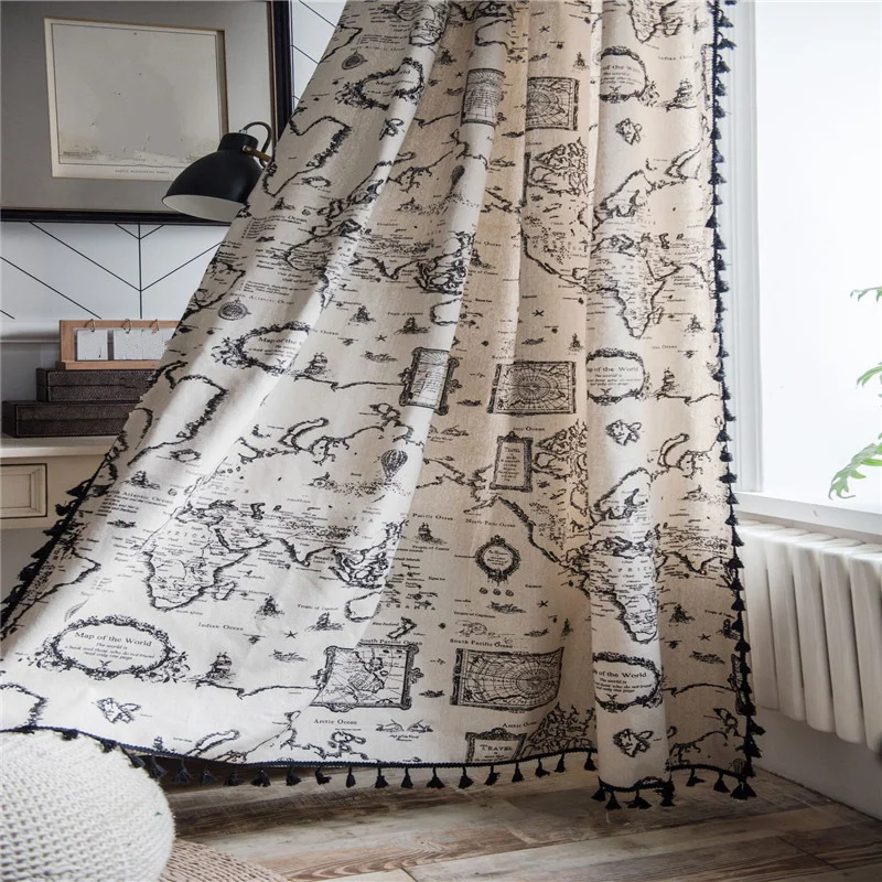 Занавески с рисунком в виде карты занавески кисточками затеняющие для гостиной