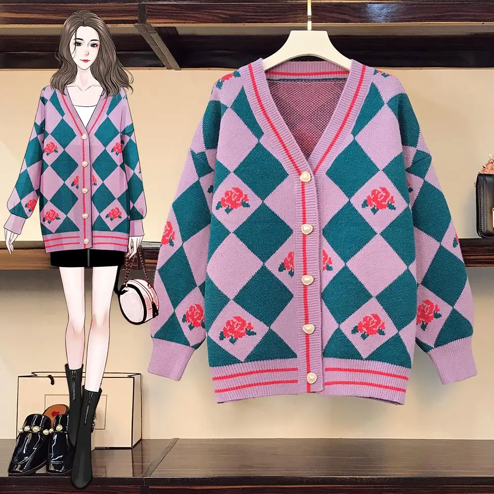 Женский свитер 2021 кардиган зимний кашемировый топ с цветочным принтом