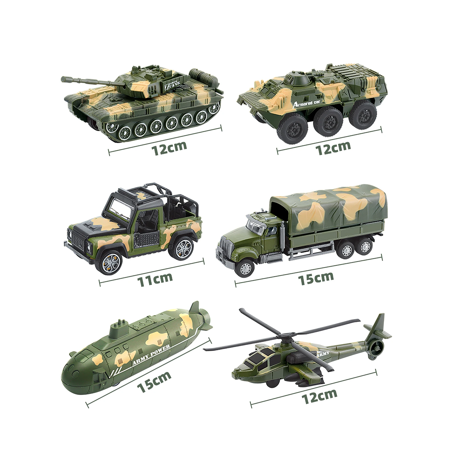 

6pcs/Set Simulation Vehicles Toy Child Model Pull Back Tank Car Truck Plane Submarine Helicopter Car Toys Kids Birthday Gifts