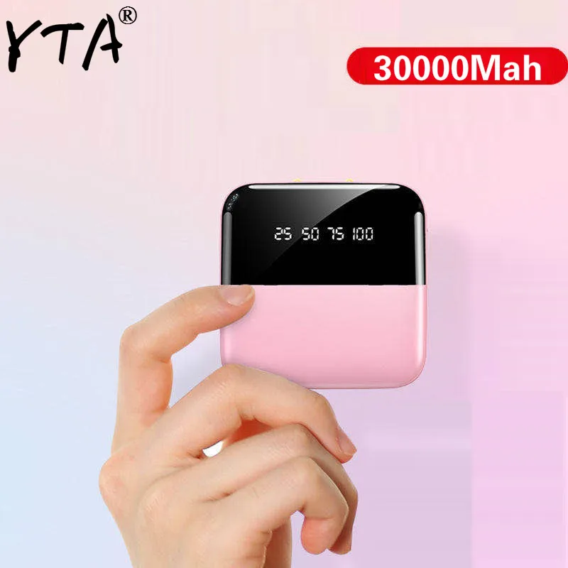 30000mAh мини банк силы быстрое зарядное устройство для Iphone Xiaomi Huawei 2 USB LCD Type C Powerbank