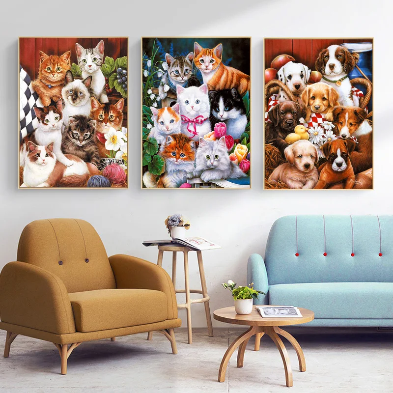 

Modern Cartoon Animal Hair Ball Toy Plant Flower Home Art Mural Children's Room Bedroom Lovely Dog Cat Canvas Poster Decoration