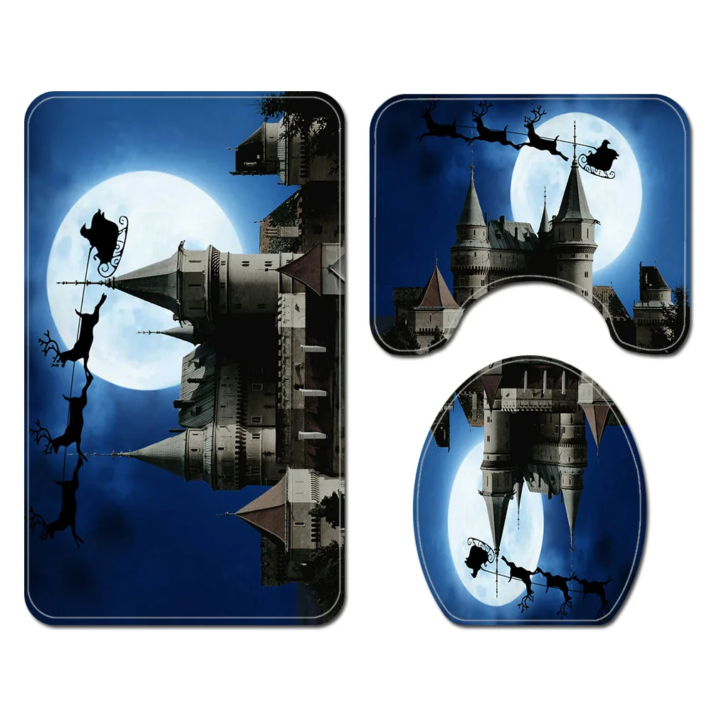 

Christmas Style Bathroom Carpet Rug Home Decor Toilet Carpet Set Non-Slip Floor Mat for Bathroom Absorbent Carpet Toilet Mat