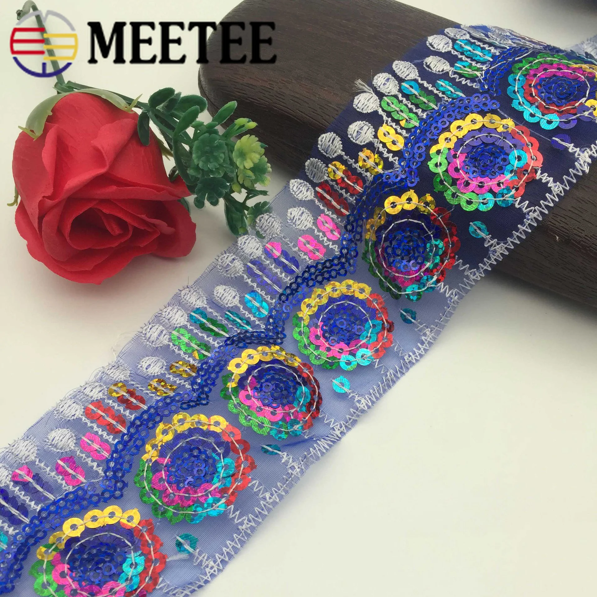 1 шт. (10 ярдов) 3D Цветочная вышитая кружевная отделка с пайетками золотистого и