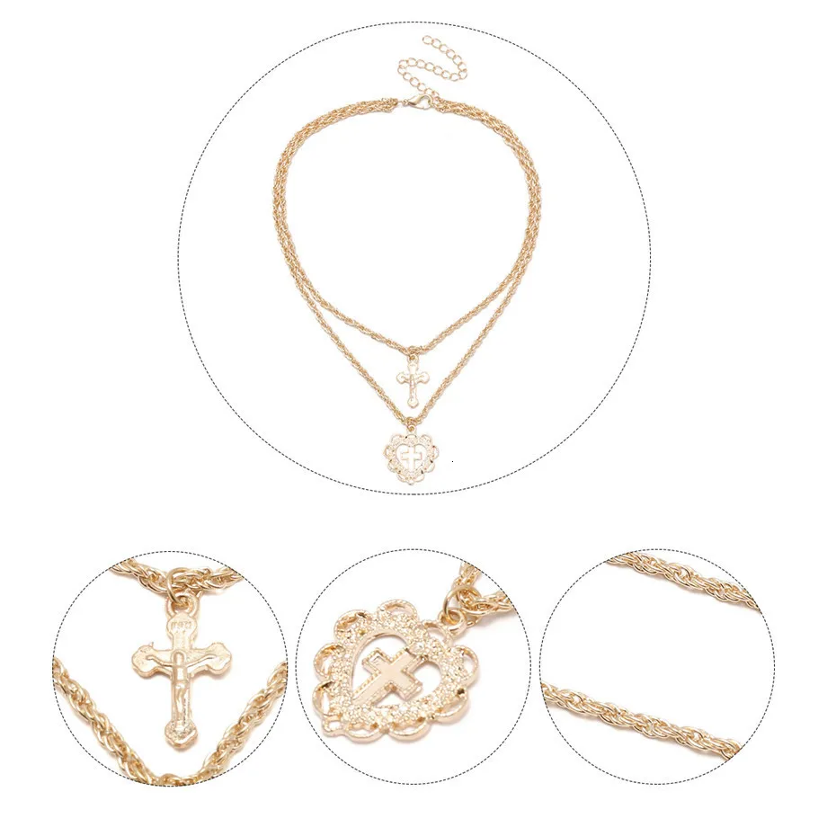 Ingemark Sweet Cross Jesus Pendant Choker Necklace Accessories Charm Love Heart Crucifix Clavicle Chain Women Christian Jewelry