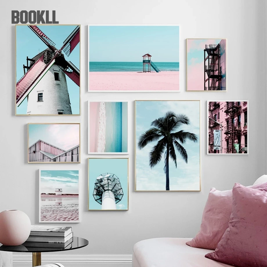 

Wall Art Canvas Painting Windmill Towel Coconut Tree Beach Nordic Posters And Prints Wall Pictures For Living Room Salon Decor