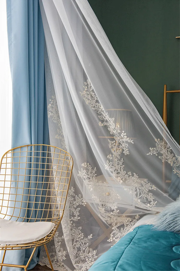 

Elegance Decoration Curtains Blue/pink/beige Tulle Curtains For Living Room Romantic Window Curtain Layers Bedroom