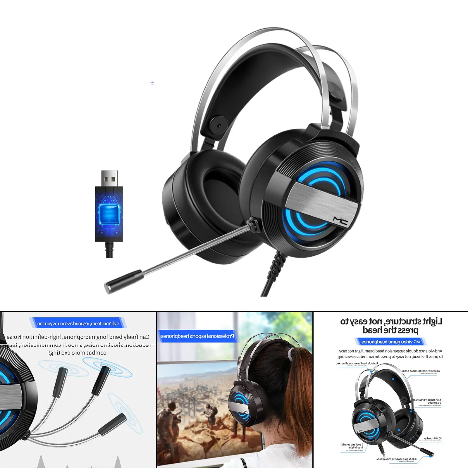 

Проводная игровая гарнитура с RGB подсветкой, шумоподавляющие Накладные наушники для PS5 PS4