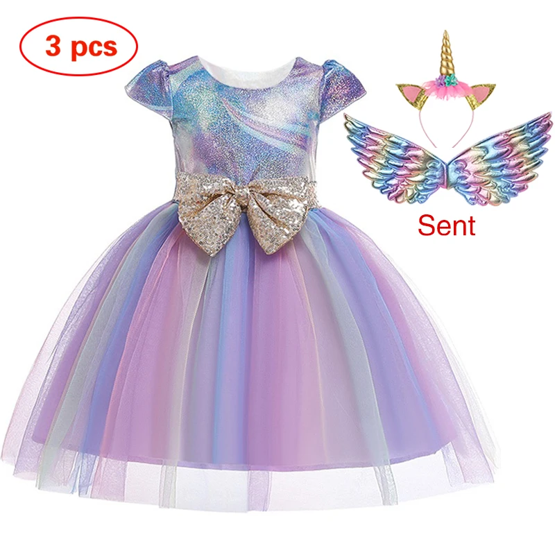 Christmas Girl Rainbow Unicorn Dress Kids Birthday Party Fancy Costume For Girls Wedding Party Baby Clothes Children Outfit boutique baby dresses