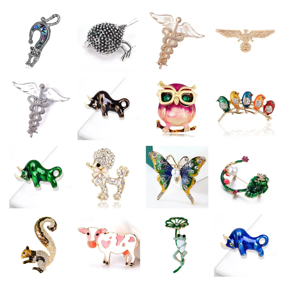 

Owl Butterfly Dragonfly Frog Peacock Bird Brooch Collar Pins Corsage Animal Badge Jewelry Women Men's Brooch Clothes Accessories