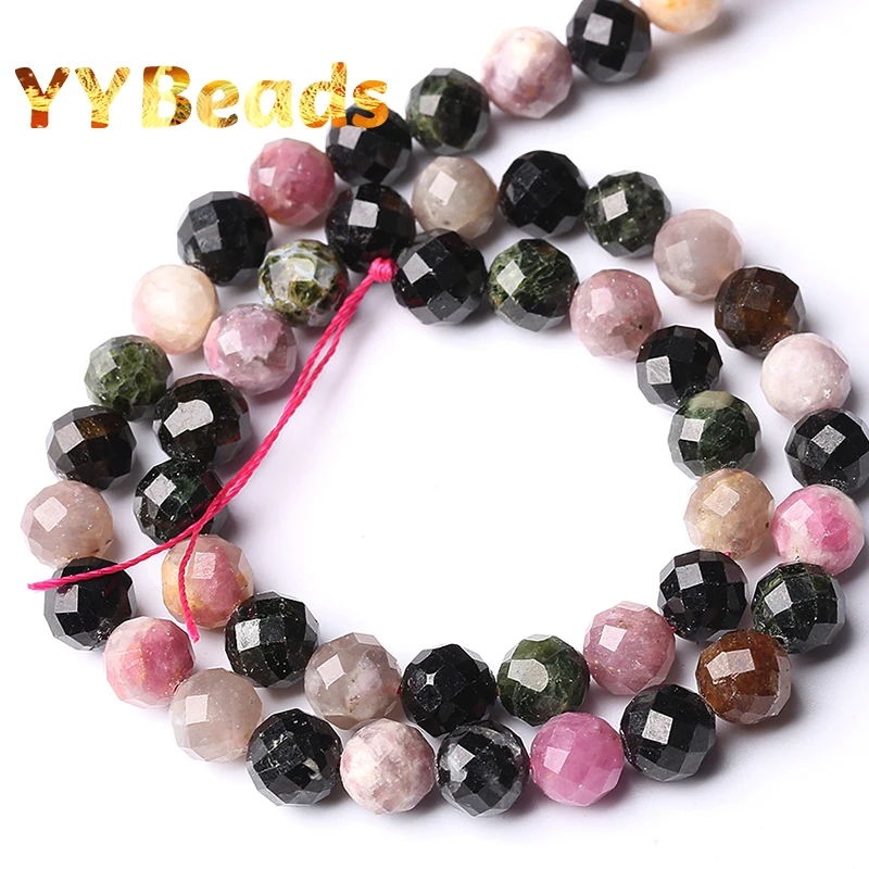 5A Quality Genuine Faceted Colorful Tourmaline Stone Beads Loose Charm Beads For Jewelry Making Bracelets For Women 4 6 8 10mm