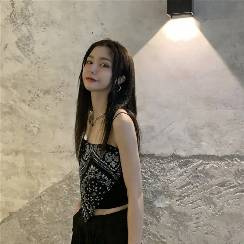 

Design sense minority print suspender vest for women's summer 2021 new Korean sexy top, short inside and outside [deliver in 4