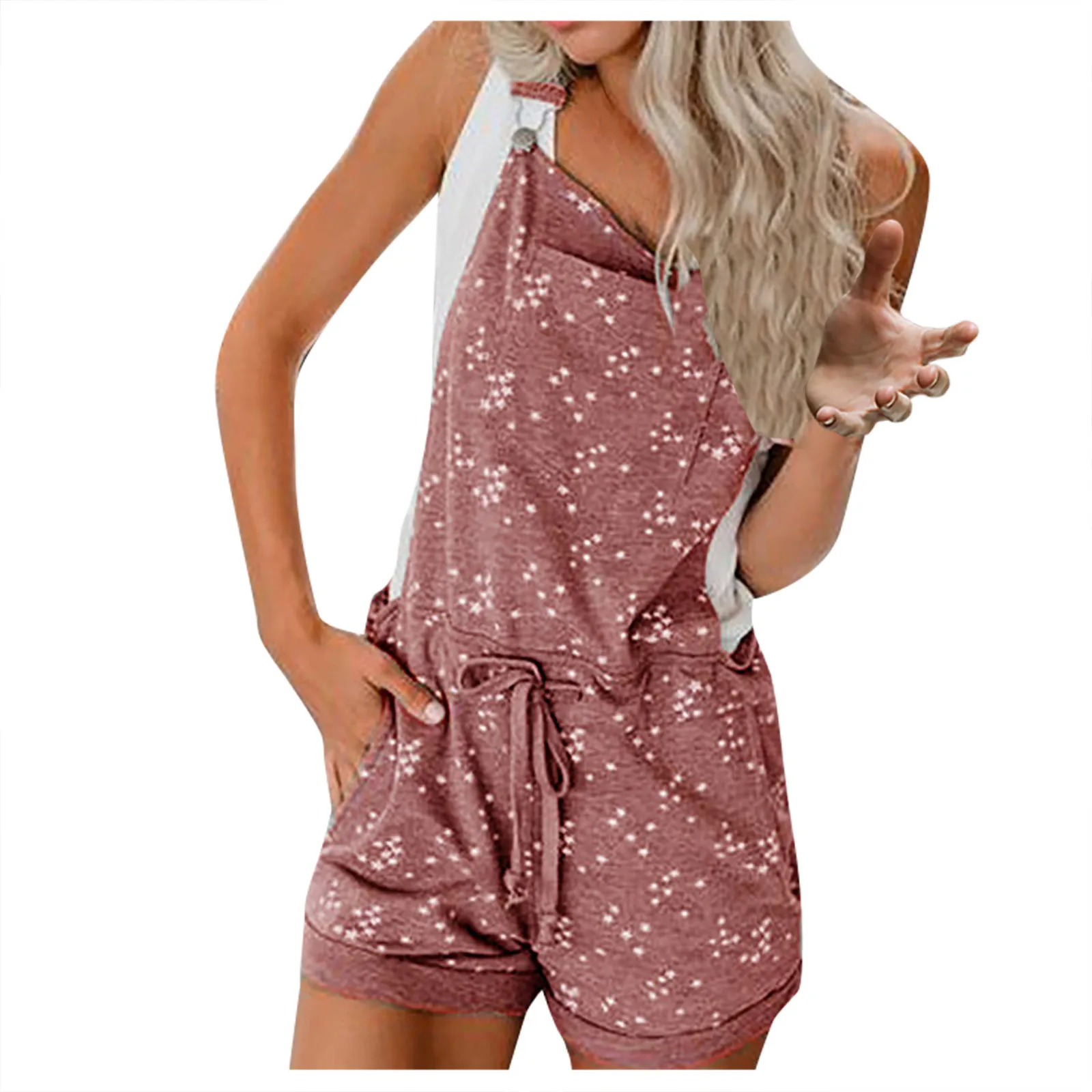 

Jumpsuit Women's Fashion Casual Romper Trousers Sleeveless Printed Oocket Strap Jumpsuit Combinaison Femme Pantalon Overalls