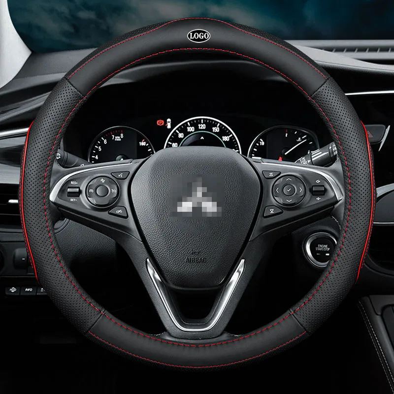 

No Smell Thin Car Genuine Leather Steering Wheel Covers for Mitsubishi Lancer EX 10 Lancer X Outlander ASX Colt Pajero Sport