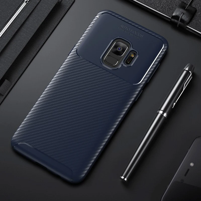 Для samsung Galaxy S9 S 9 Plus чехол роскошный чехол из углеродного волокна противоударный чехол для телефона для samsung S9+ чехол Полная защита бампер - Цвет: Синий