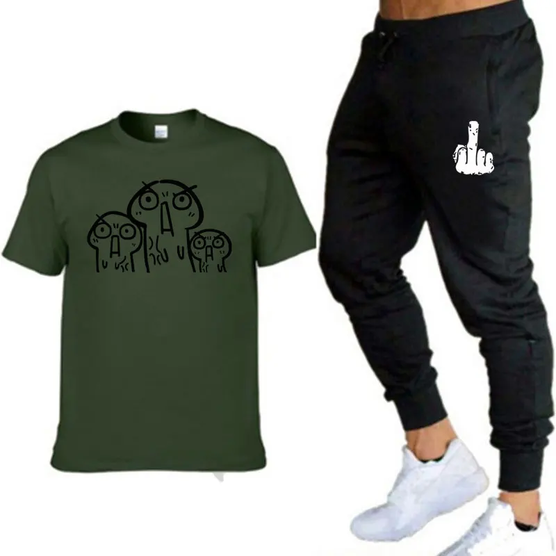 

2021 hot sale summer T-shirt pants suit casual brand fitness jogging pants T-shirt hip hop fashion men Hip hop streetwear