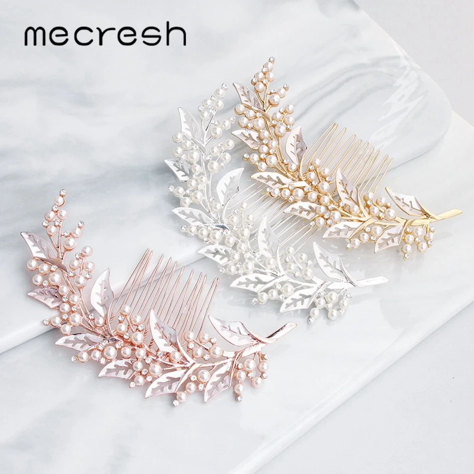 Mecresh мило псевдо жемчуг гребень для волос невесты головной убор из розового