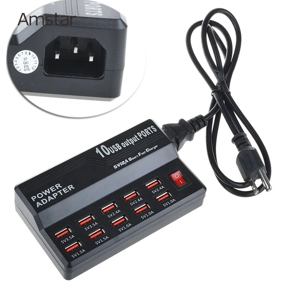Amstar Fast USB Charger 5V/12A 60W Charging Desktop Mobile Phone Adapter for iPhone Samsung Huawei Xiaomi | Мобильные телефоны и