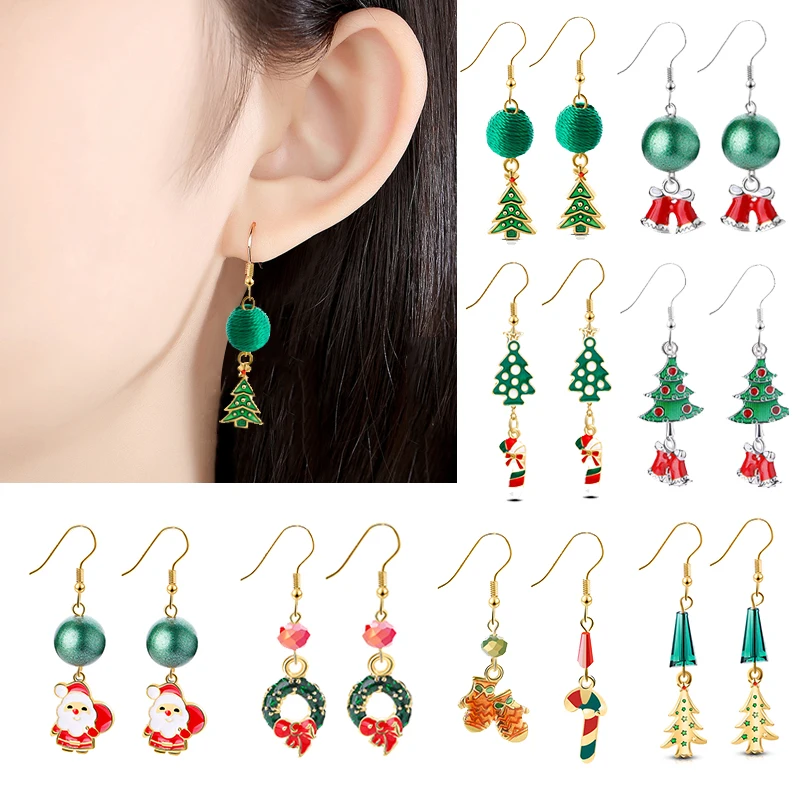 Рождественские украшения серьги Рождественская елка Санта колокольчики