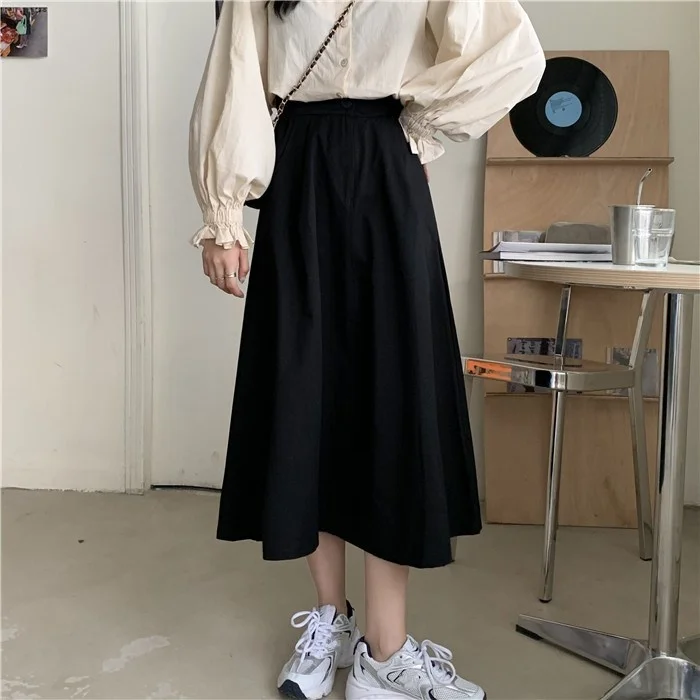 Юбка с завышенной талией Женская юбка А-силуэта средней длины Новинка