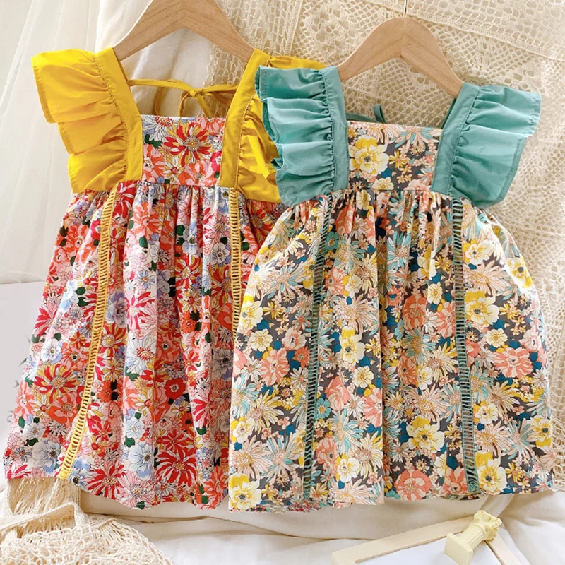 

Летнее платье с цветочным рисунком и рукавами-крылышками; Одежда для девочек; Детская одежда; Детское платье; Одежда для малышей; От 2 до 6 лет