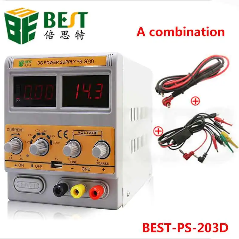 A combination BEST-PS-203D 20V 3A DC Регулируемый источник питания для ремонта мобильного телефона, светодиодный дисплей, прибор для обнаружения сигнала - Цвет: A combination