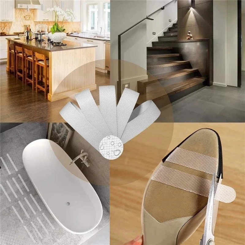

Non-slip Shower Strip Transparent Non-slip Sticker Wavy Floor Bathroom Steps High-strength Adhesive Safety Tape Pad 6pcs/12pcs