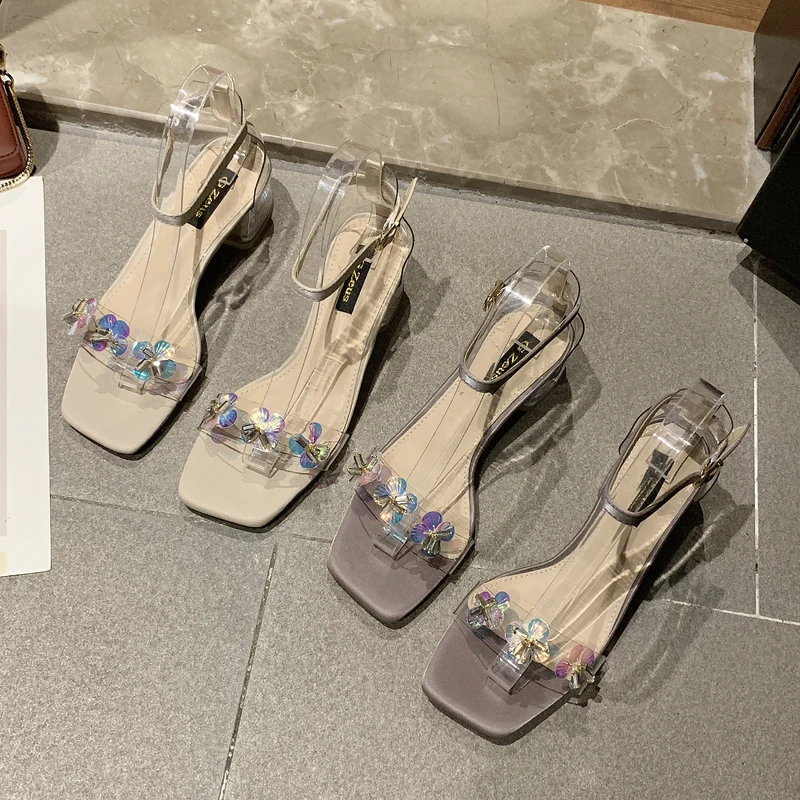 

Med High Heel Sandal for Women Suit Female Beige Shoes Lady 2021 Buckle Strap Medium High-heeled Black Fashion New Girls Comfort